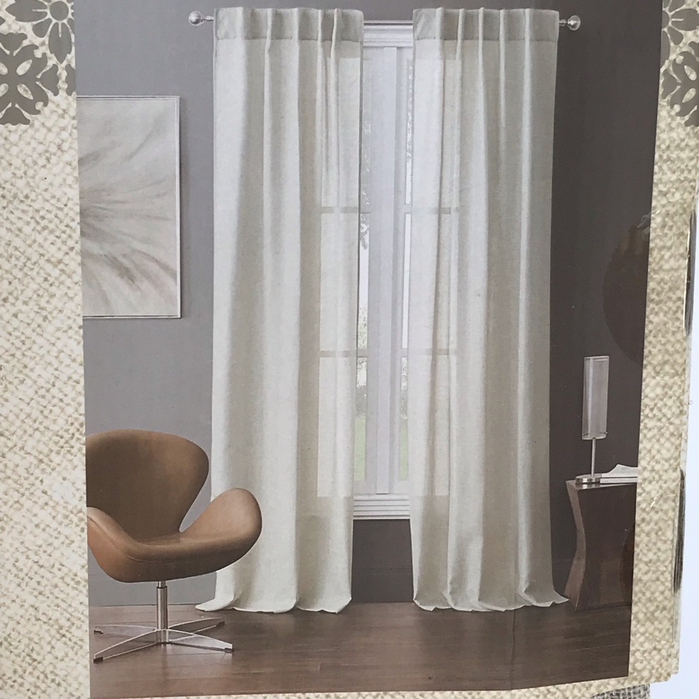 Textured Faux Linen Curtains 2 Panels Rod Pocket & Back Tab Semi Sheer 38"W 84"L
